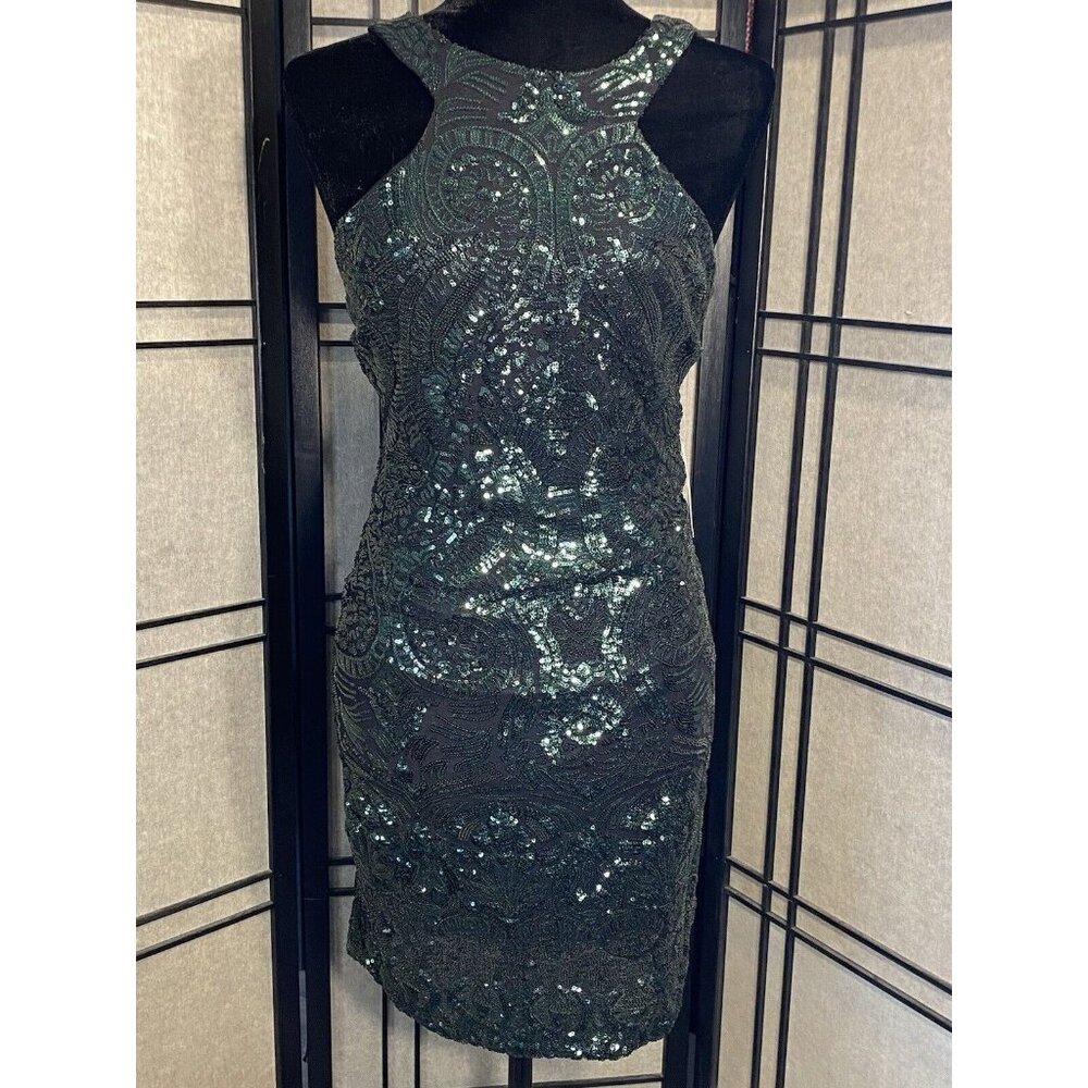 B. Darlin Emerald Green Sequin Dress Size 11/12 QS85N734 Spaghetti Strap Mini